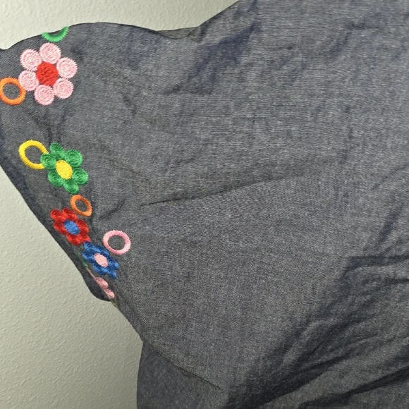 NWT Savanna Jane Dark Chambray V-Neck Tunic w/Multicolor Floral Embroidery Sz 1X - Picture 6 of 7